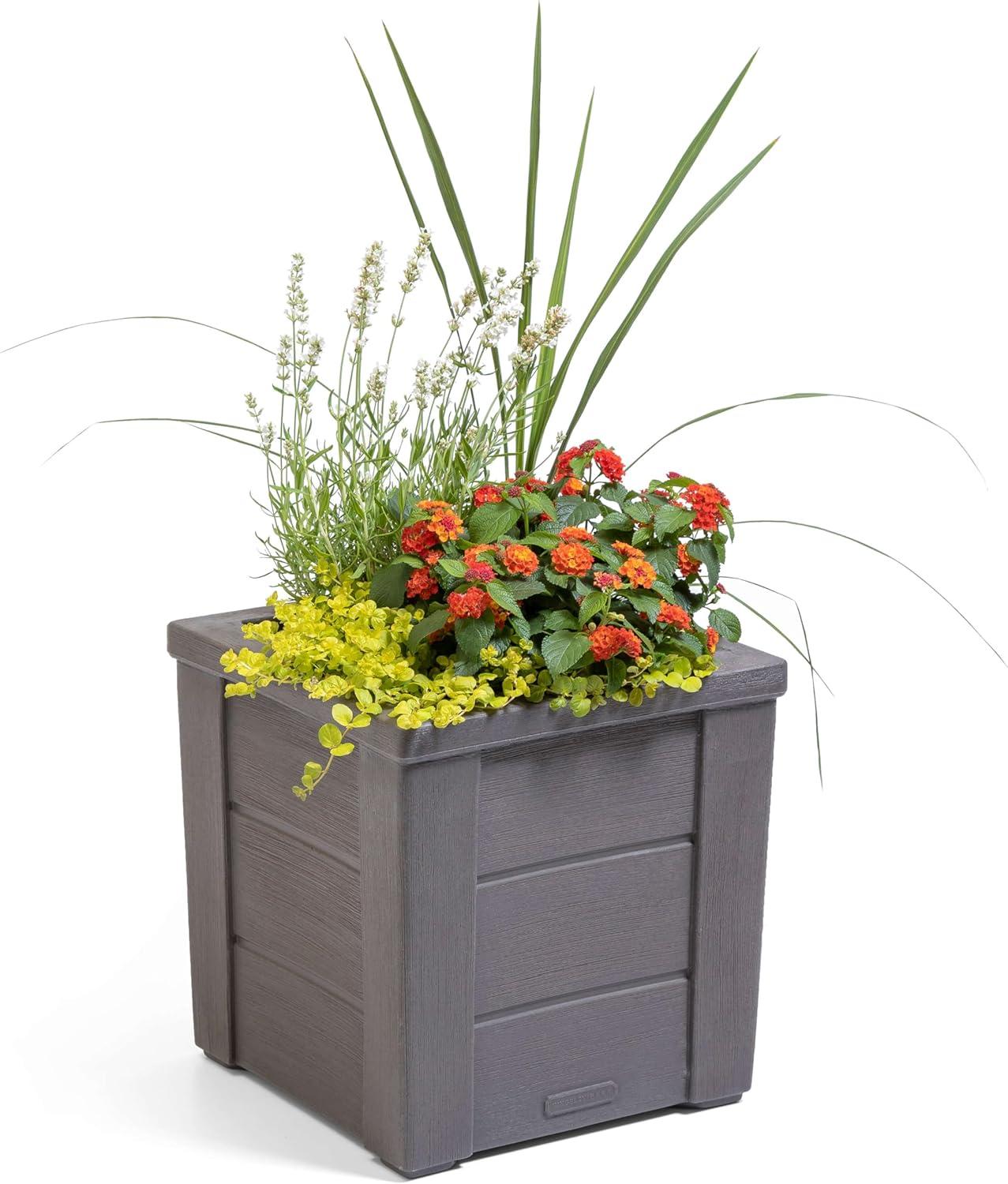 image:imageStep2 Lakewood Planter Box 2Pack Planters for Indoor or Outdoor Plants Gardening and Flower Pot for Patio or Porch Durable Plastic BlackDark Cedar