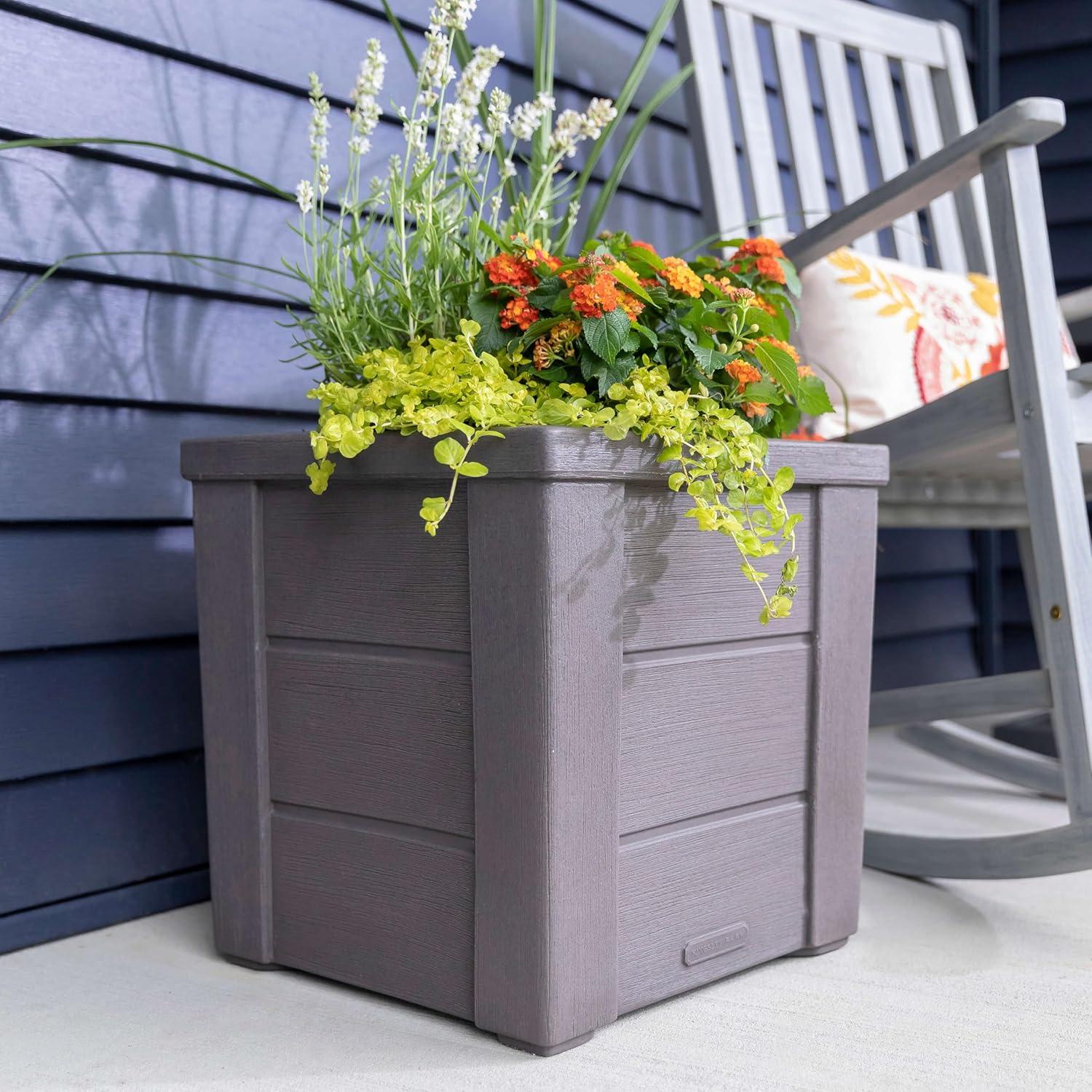 image:imageStep2 Lakewood Planter Box 2Pack Planters for Indoor or Outdoor Plants Gardening and Flower Pot for Patio or Porch Durable Plastic BlackDark Cedar