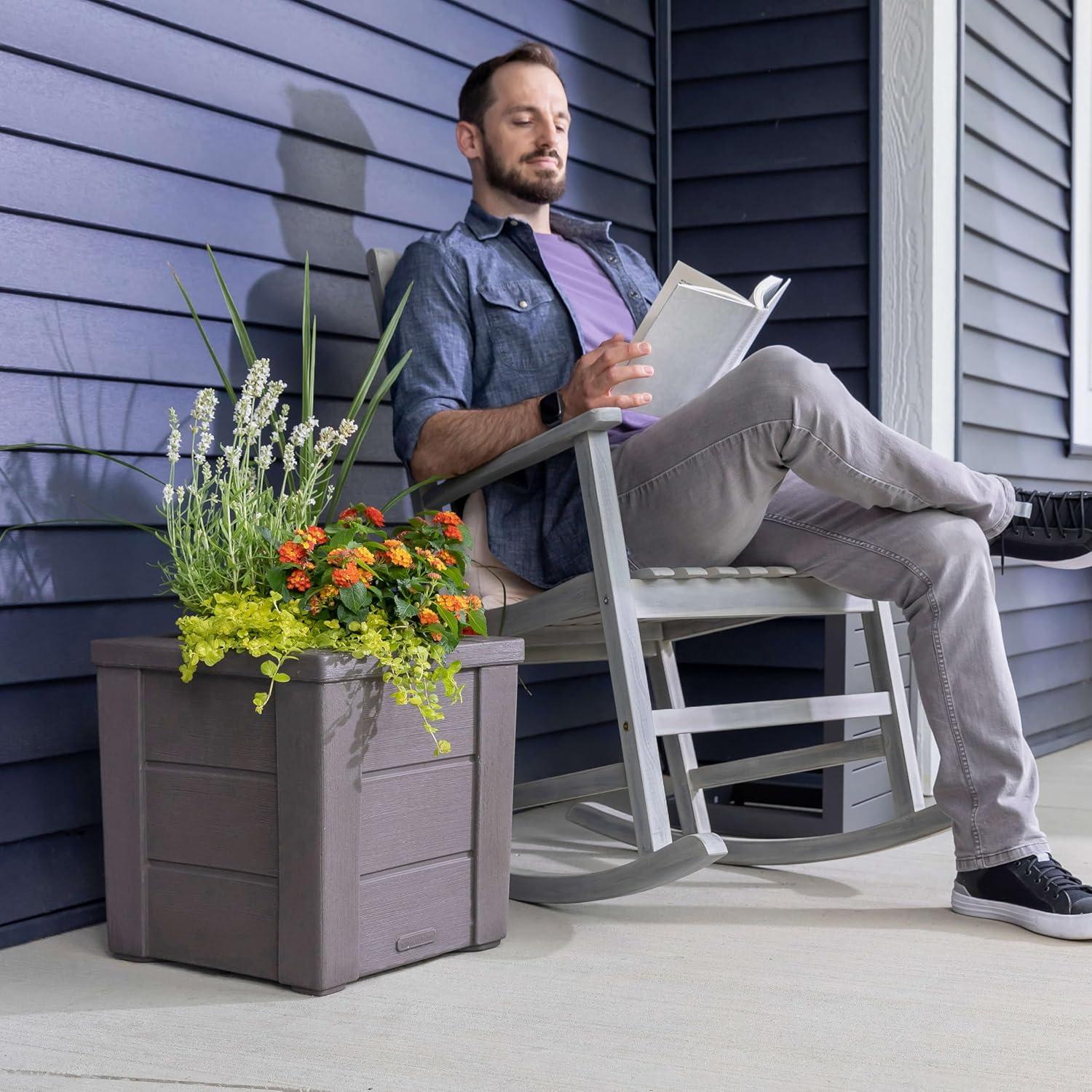 image:imageStep2 Lakewood Planter Box 2Pack Planters for Indoor or Outdoor Plants Gardening and Flower Pot for Patio or Porch Durable Plastic BlackDark Cedar