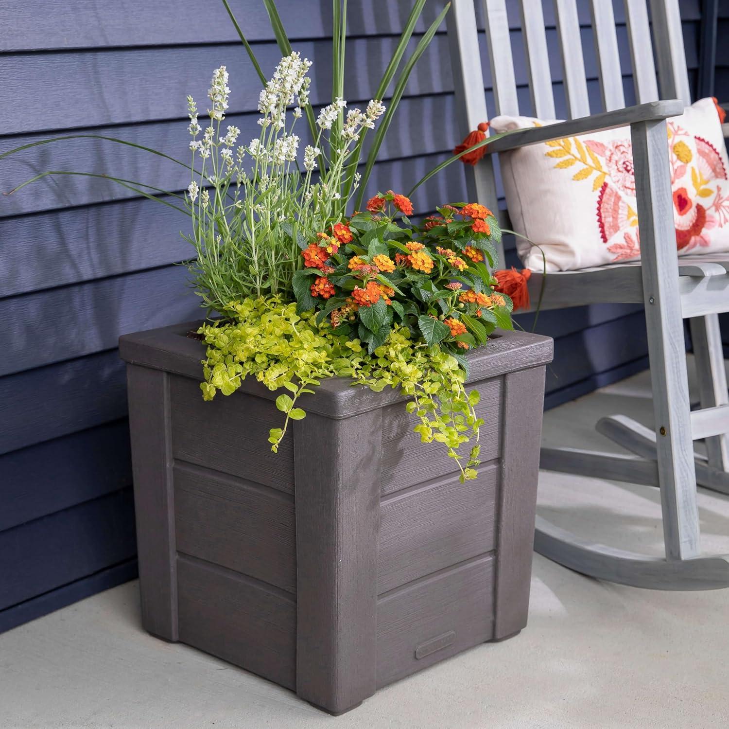 image:imageStep2 Lakewood Planter Box 2Pack Planters for Indoor or Outdoor Plants Gardening and Flower Pot for Patio or Porch Durable Plastic BlackDark Cedar