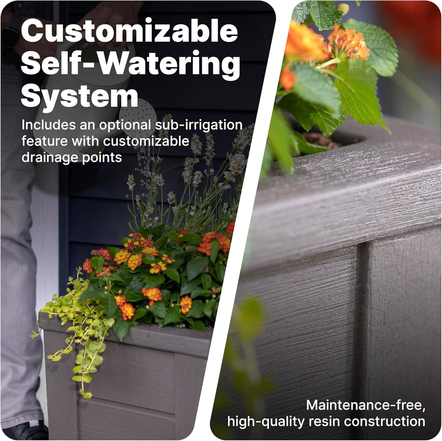 image:imageStep2 Lakewood Planter Box 2Pack Planters for Indoor or Outdoor Plants Gardening and Flower Pot for Patio or Porch Durable Plastic BlackDark Cedar