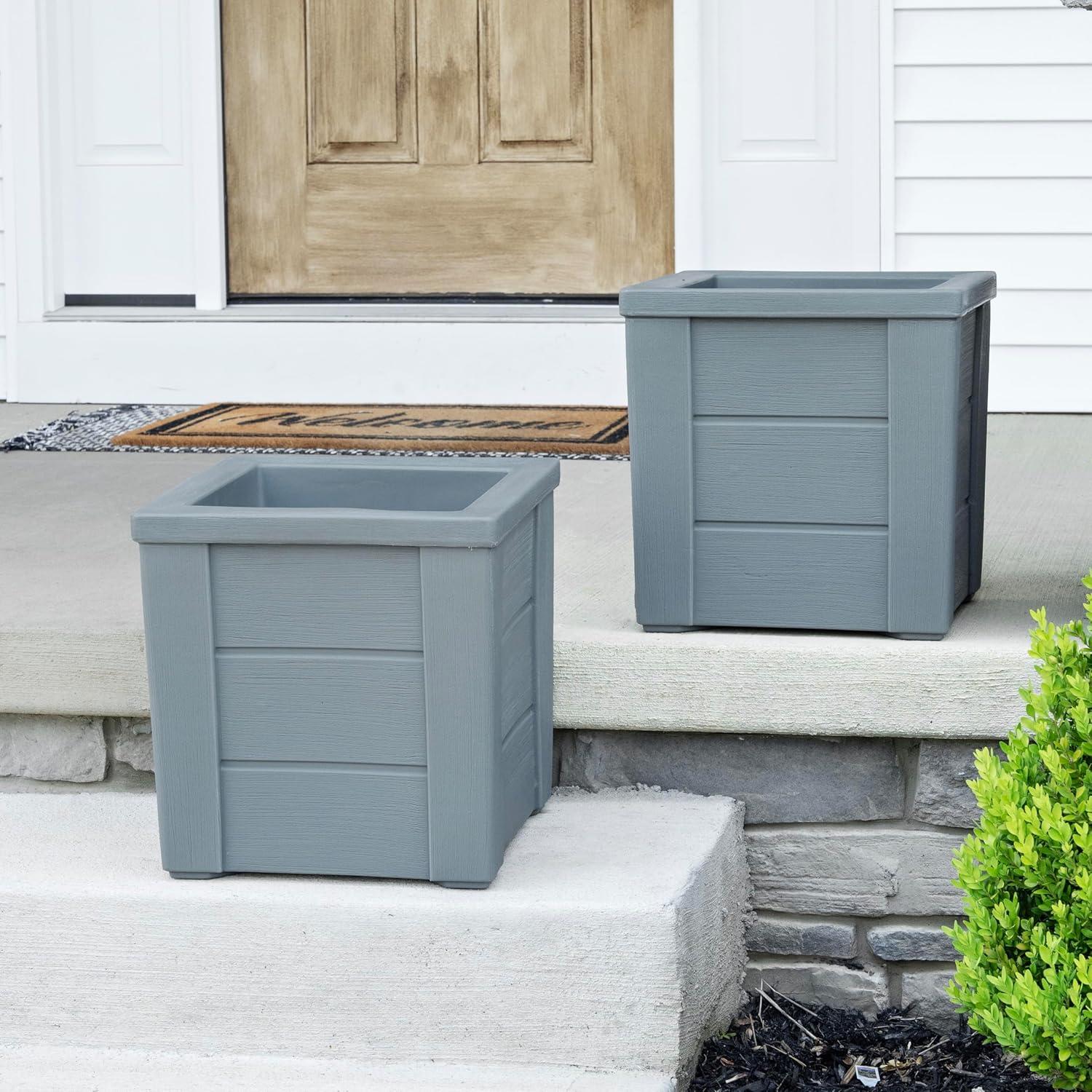 image:imageStep2 Lakewood Planter Box 2Pack Planters for Indoor or Outdoor Plants Gardening and Flower Pot for Patio or Porch Durable Plastic BlackSage Gray