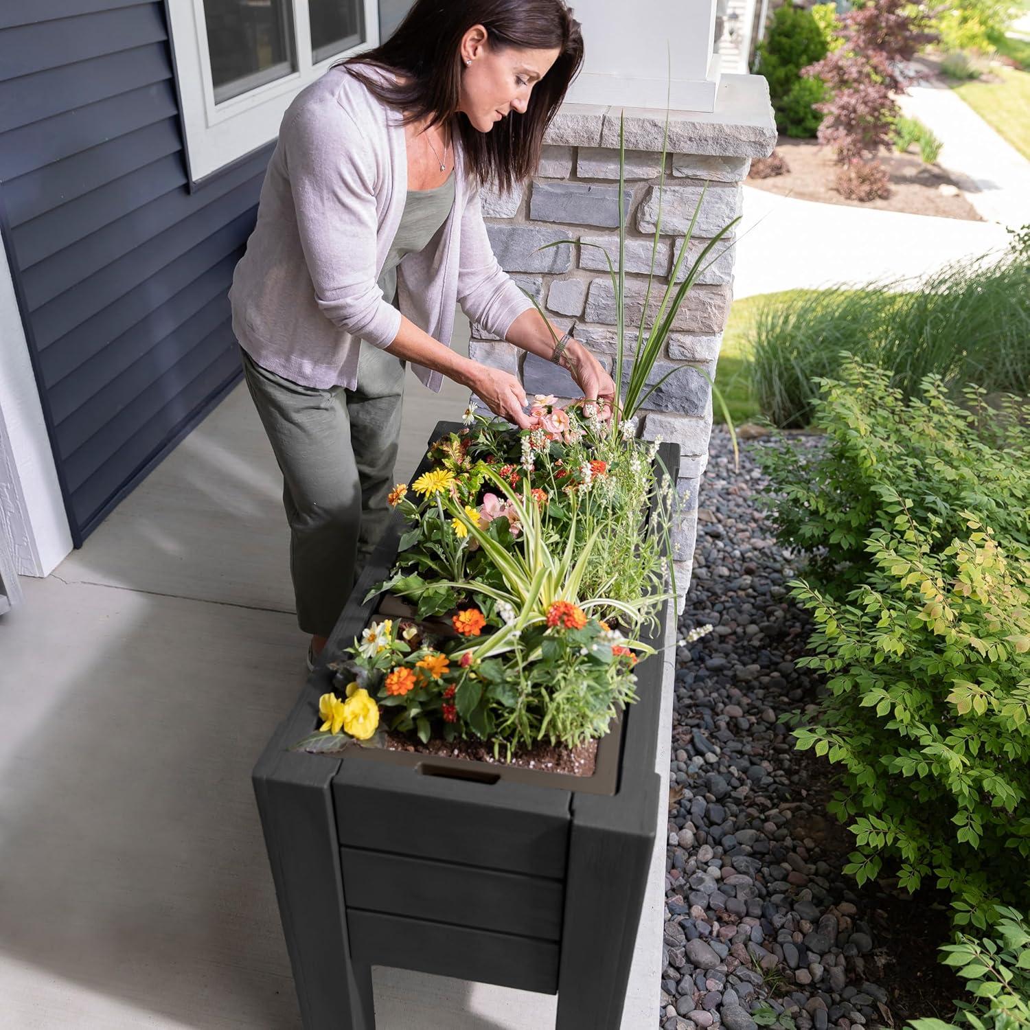 image:imageStep2 Lakewood Raised Planter Box Large Planter for Outdoor Plants Gardening and Flower Pot for Patio or Porch Easy Drainage Durable Plastic BlackBlack