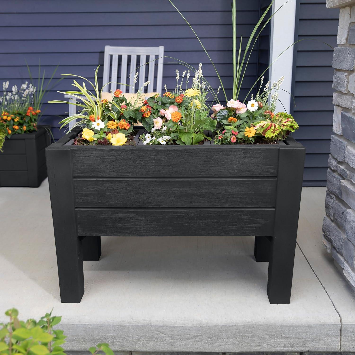 image:imageStep2 Lakewood Raised Planter Box Large Planter for Outdoor Plants Gardening and Flower Pot for Patio or Porch Easy Drainage Durable Plastic BlackBlack