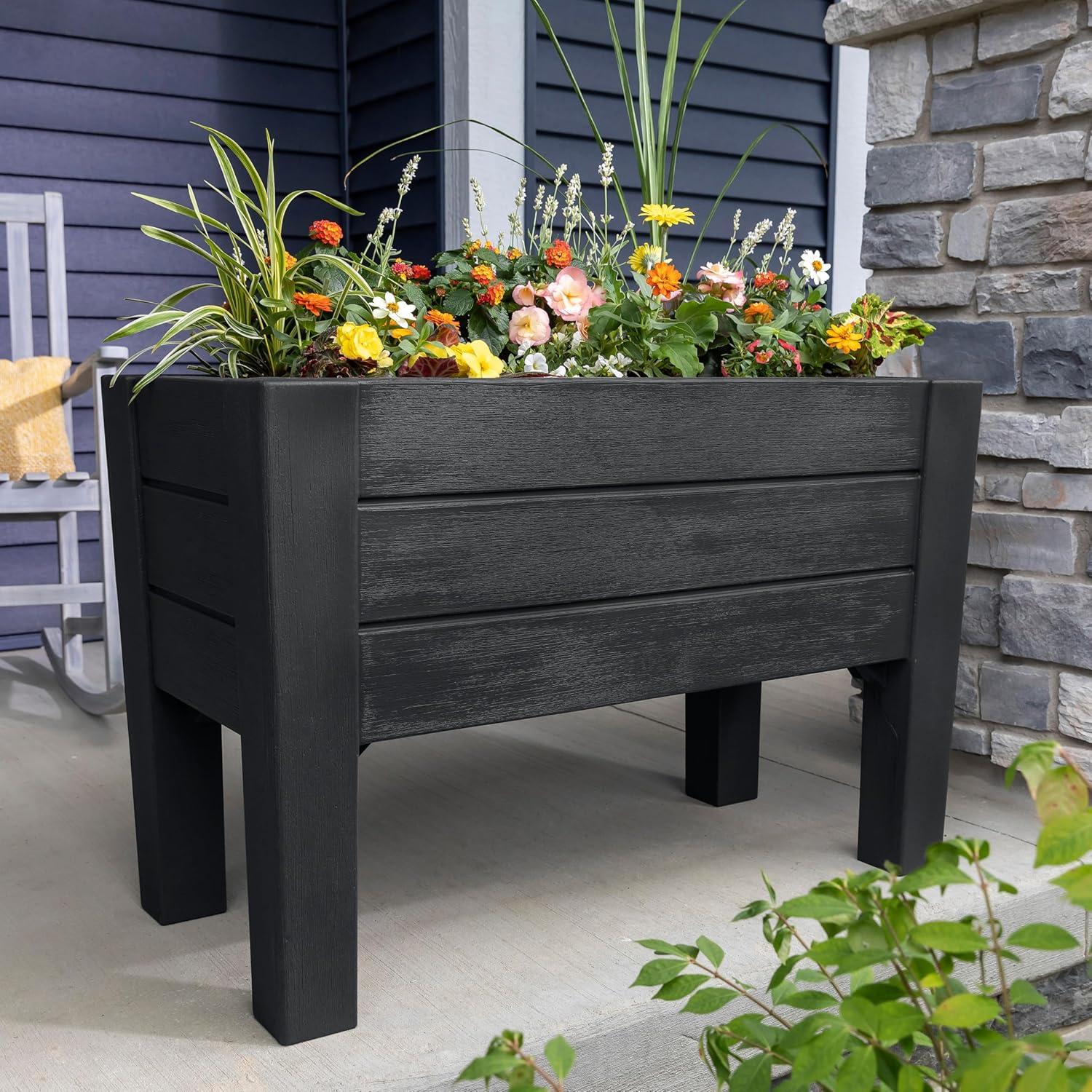 image:imageStep2 Lakewood Raised Planter Box Large Planter for Outdoor Plants Gardening and Flower Pot for Patio or Porch Easy Drainage Durable Plastic BlackBlack