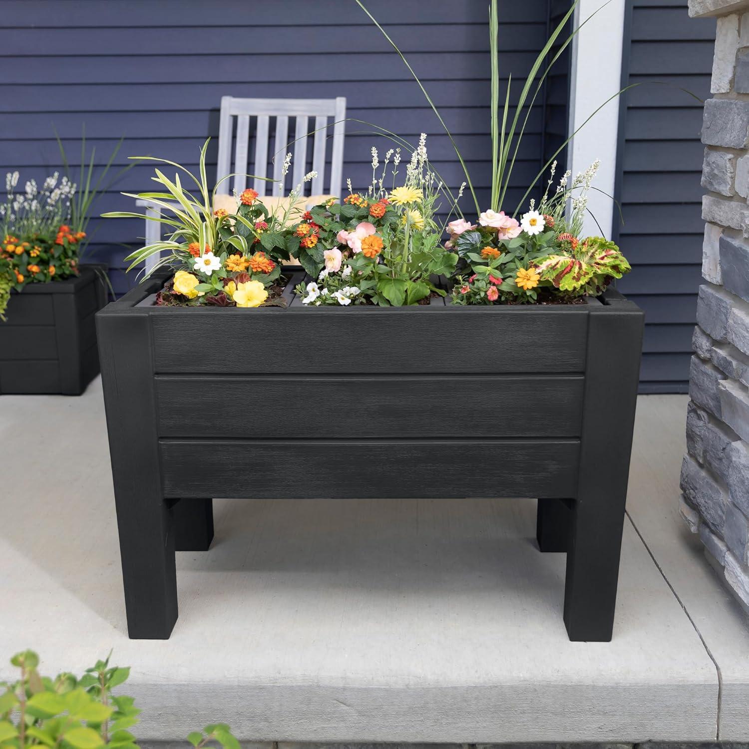 image:imageStep2 Lakewood Raised Planter Box Large Planter for Outdoor Plants Gardening and Flower Pot for Patio or Porch Easy Drainage Durable Plastic BlackBlack