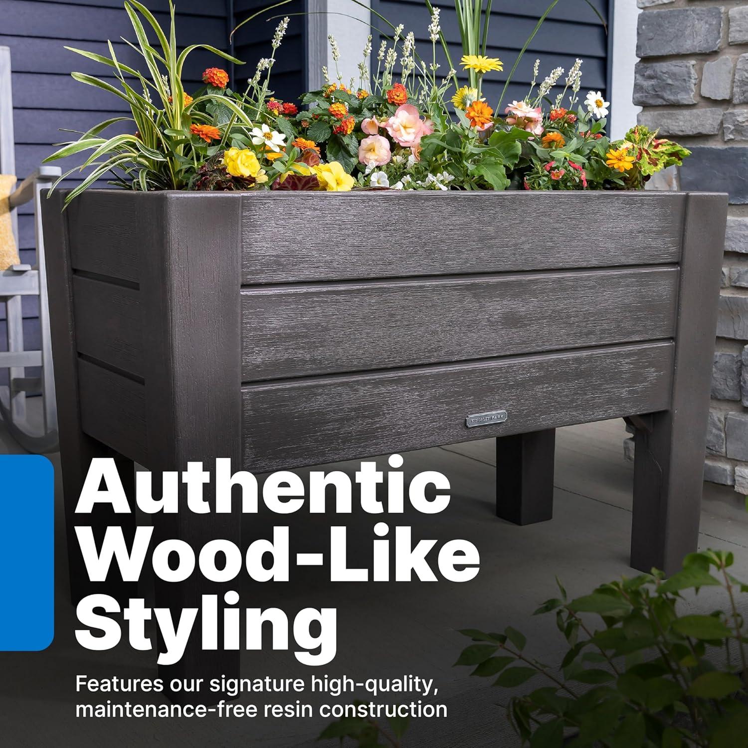 image:imageStep2 Lakewood Raised Planter Box Large Planter for Outdoor Plants Gardening and Flower Pot for Patio or Porch Easy Drainage Durable Plastic BlackDark Cedar
