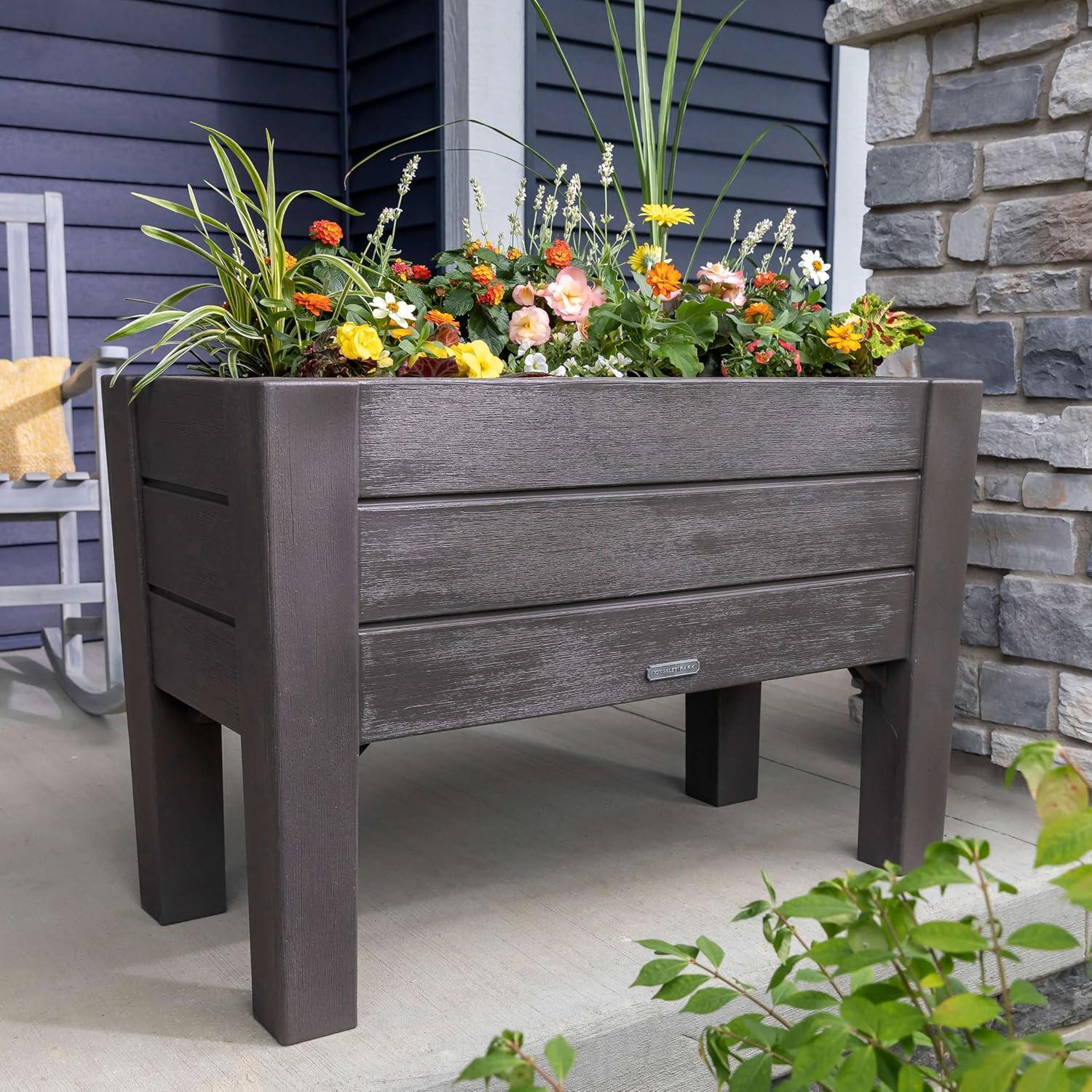 image:imageStep2 Lakewood Raised Planter Box Large Planter for Outdoor Plants Gardening and Flower Pot for Patio or Porch Easy Drainage Durable Plastic BlackDark Cedar