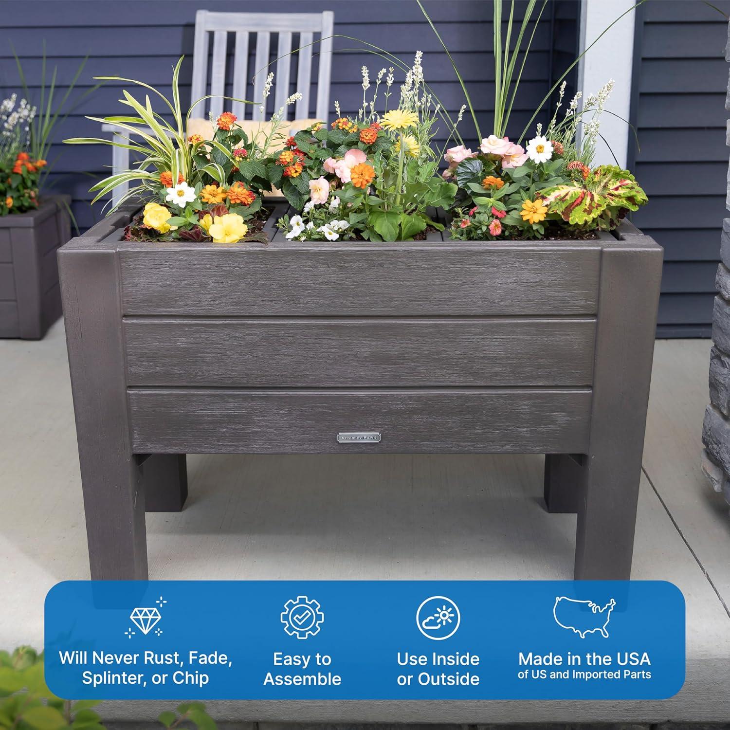 image:imageStep2 Lakewood Raised Planter Box Large Planter for Outdoor Plants Gardening and Flower Pot for Patio or Porch Easy Drainage Durable Plastic BlackDark Cedar