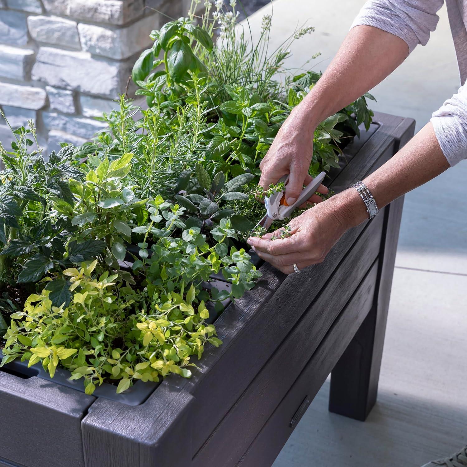 image:imageStep2 Lakewood Raised Planter Box Large Planter for Outdoor Plants Gardening and Flower Pot for Patio or Porch Easy Drainage Durable Plastic BlackDark Cedar
