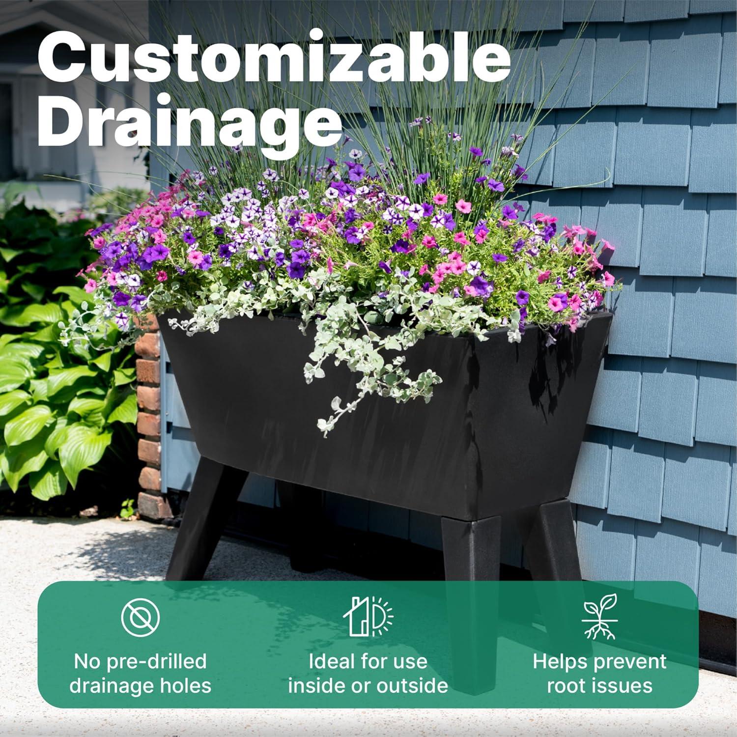 image:imageStep2 Tremont Raised Planter Large Planters for Outdoor Plants Gardening and Flower Pot for Patio or Porch Efficient Drainage Durable Plastic Black 1Pack