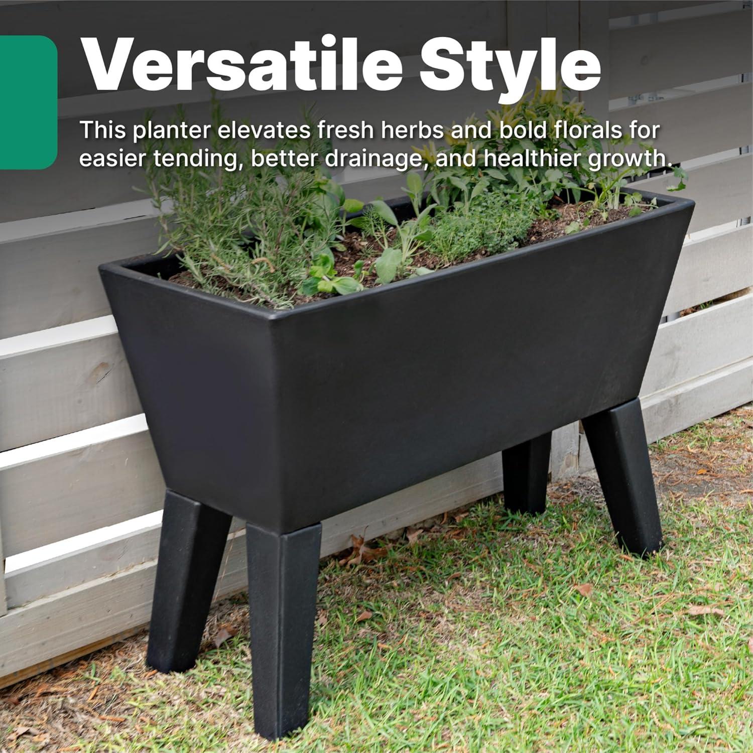 image:imageStep2 Tremont Raised Planter Large Planters for Outdoor Plants Gardening and Flower Pot for Patio or Porch Efficient Drainage Durable Plastic Black 1Pack