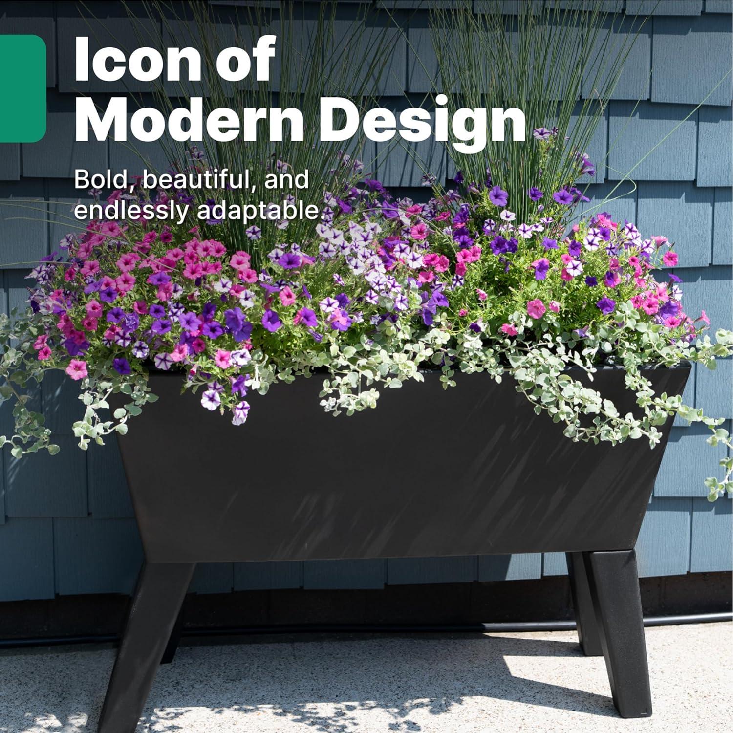 image:imageStep2 Tremont Raised Planter Large Planters for Outdoor Plants Gardening and Flower Pot for Patio or Porch Efficient Drainage Durable Plastic Black 1Pack