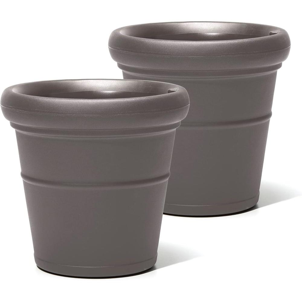 image:imageStep2 Claremont Tall Round Planter Large Planters for Outdoor Plants Gardening and Flower Pot for Patio or Porch Efficient Drainage Durable Plastic Onyx Black 2PackDark Cedar