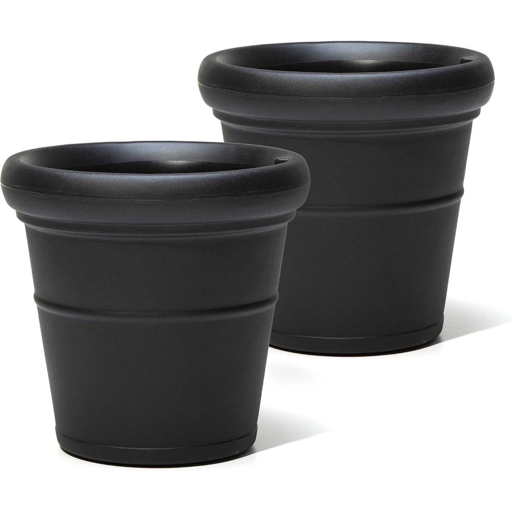 image:imageStep2 Claremont Tall Round Planter Large Planters for Outdoor Plants Gardening and Flower Pot for Patio or Porch Efficient Drainage Durable Plastic Onyx Black 2PackOnyx Black