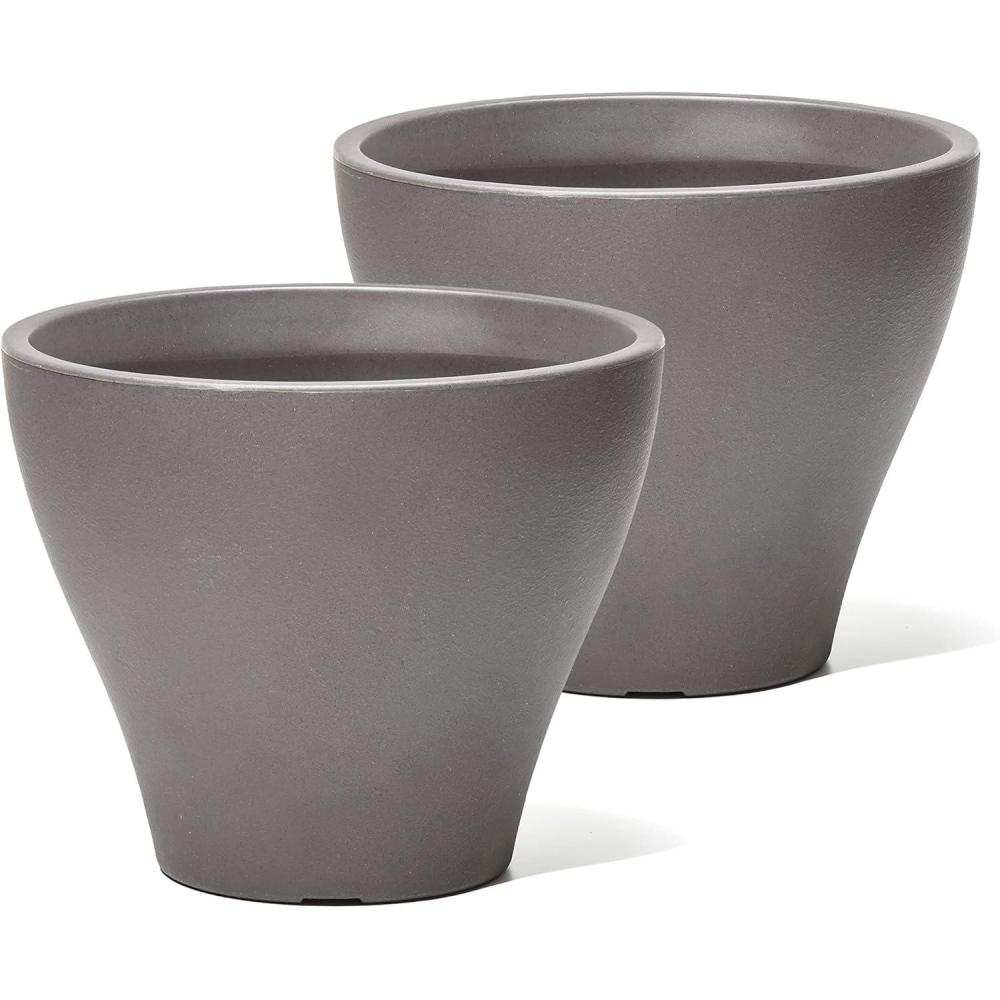 image:imageStep2 Fernway Round Planter Large Planters for Outdoor Plants Gardening and Flower Pot for Patio or Porch Efficient Drainage Durable Plastic Dark Cedar 2PackDark Cedar