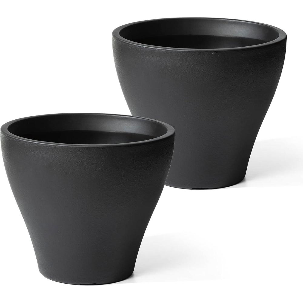 image:imageStep2 Fernway Round Planter Large Planters for Outdoor Plants Gardening and Flower Pot for Patio or Porch Efficient Drainage Durable Plastic Dark Cedar 2PackOnyx Black