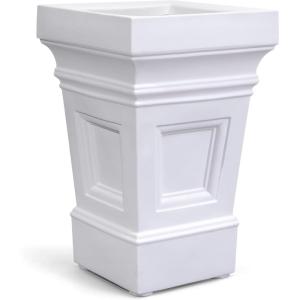 Step2 Atherton Square Planter, Large Planters for Outdoor Plants, Gardening and Flower Pot for Patio or Porch, Efficient Drainage, Durable Plastic, Onyx Black, 2-Pack(Classic White)