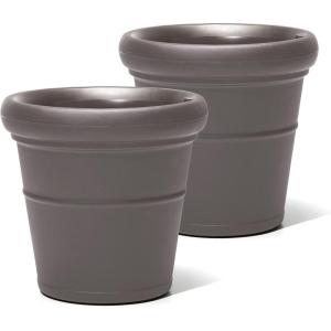 Step2 Claremont Tall Round Planter, Large Planters for Outdoor Plants, Gardening and Flower Pot for Patio or Porch, Efficient Drainage, Durable Plastic, Onyx Black, 2-Pack(Dark Cedar)