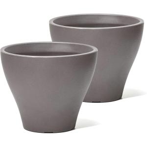 Step2 Fernway Round Planter, Large Planters for Outdoor Plants, Gardening and Flower Pot for Patio or Porch, Efficient Drainage, Durable Plastic, Dark Cedar, 2-Pack(Dark Cedar)