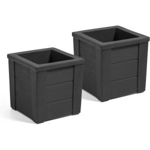 Step2 Lakewood Planter Box™ 2-Pack, Planters for Indoor or Outdoor Plants, Gardening and Flower Pot for Patio or Porch, Durable Plastic, Black(Black)