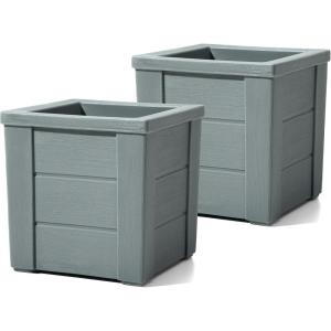 Step2 Lakewood Planter Box™ 2-Pack, Planters for Indoor or Outdoor Plants, Gardening and Flower Pot for Patio or Porch, Durable Plastic, Black(Sage Gray)