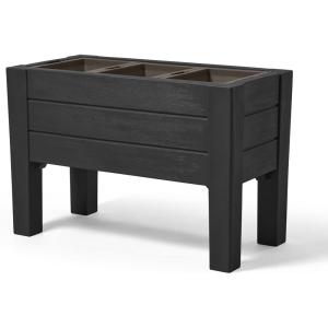 Step2 Lakewood Raised Planter Box™, Large Planter for Outdoor Plants, Gardening and Flower Pot for Patio or Porch, Easy Drainage, Durable Plastic, Black(Black)