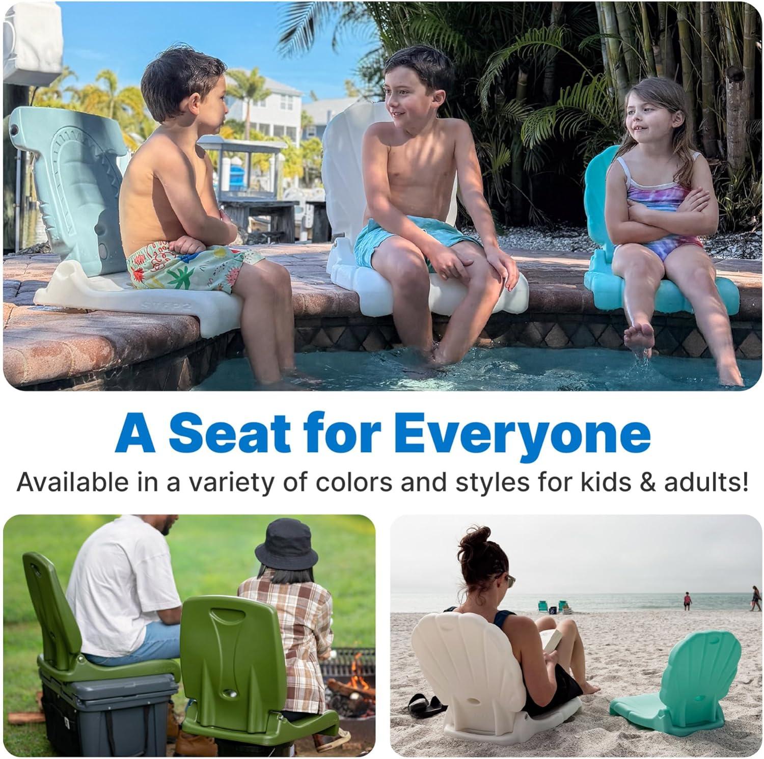 image:imageStep2 Kids Hammerhead Flip Seat 2 Pack Portable Outdoor Chair for Poolside Camping Beach Stadium Providing Back Support Made of UV20 Durable Plastic Aqua