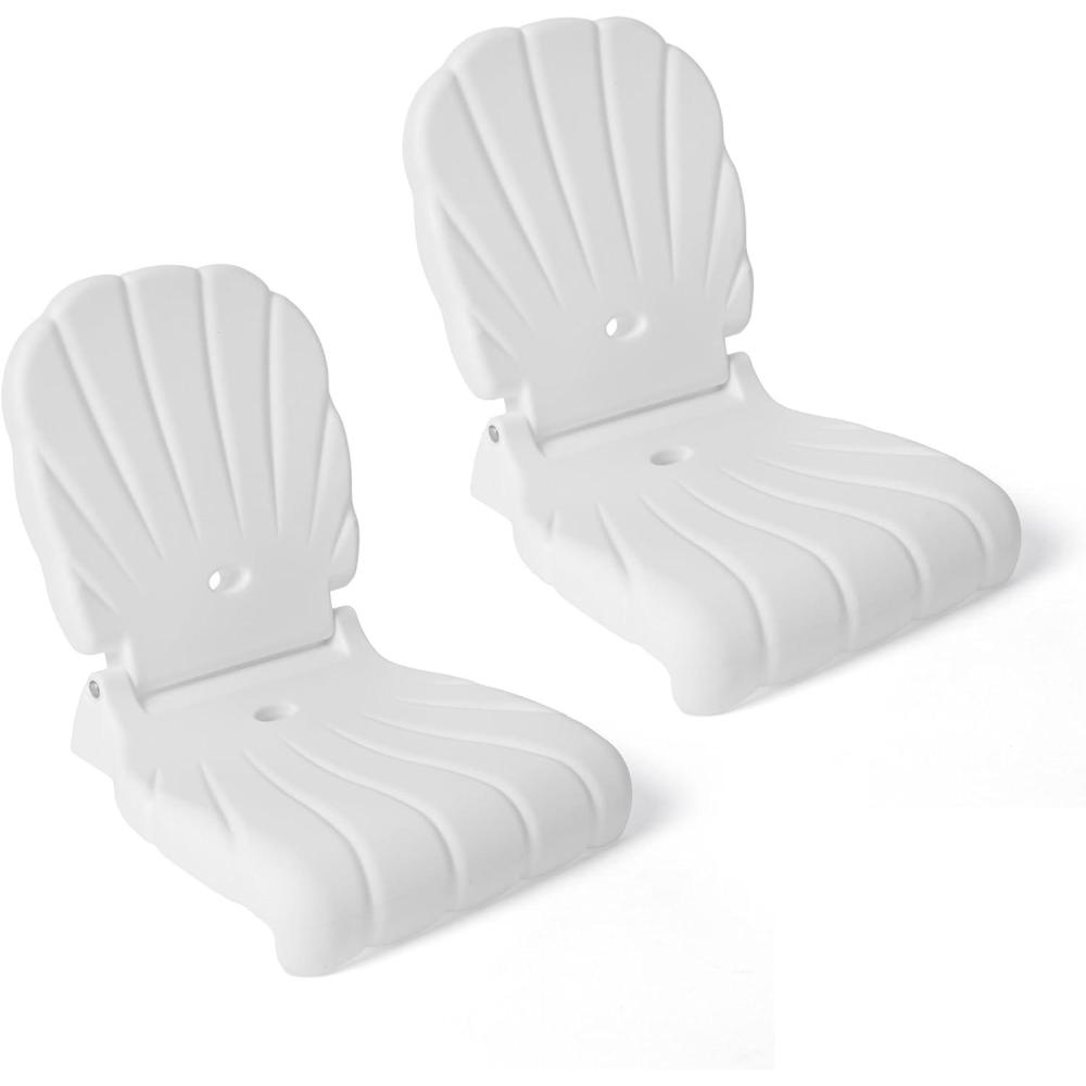 image:imageStep2 Seashell Flip Seat 2 Pack Adult Portable Outdoor Chairs for Poolside Camping Beach Stadium Providing Back Support Made of UV20 Durable Plastic Incredible White